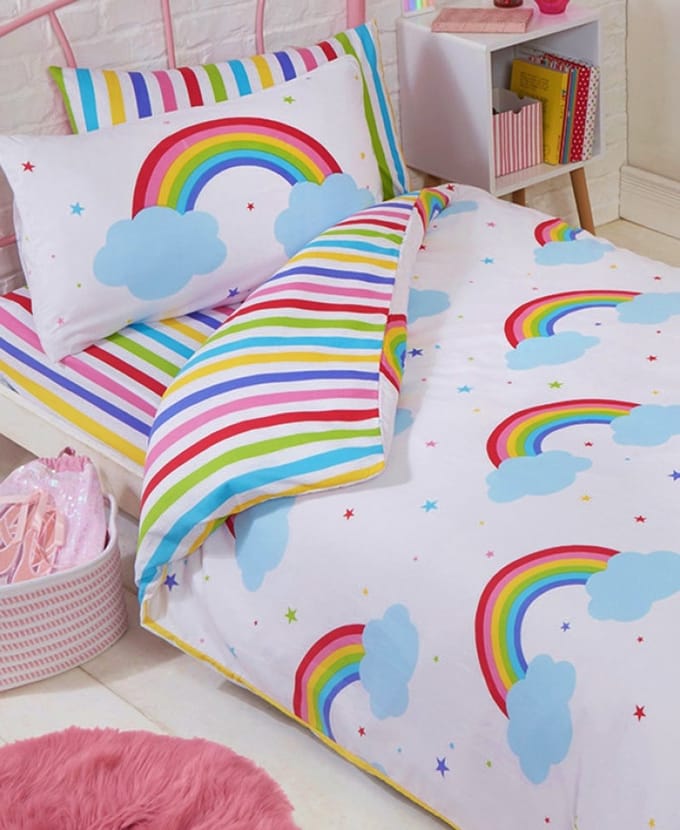 Junior Dekbedovertrek 120x150 - Peuterbed - Regenboog & Sterren - Wit