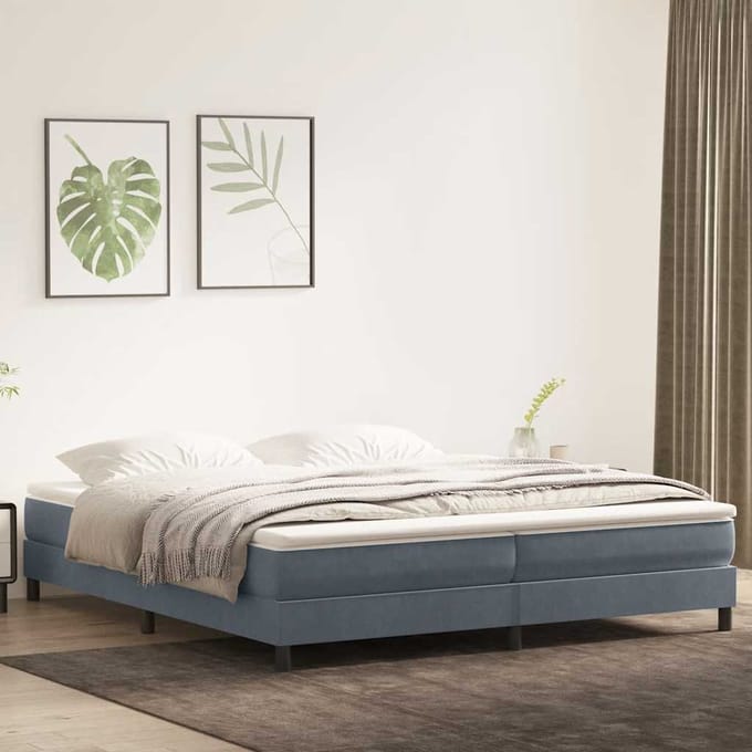 vidaXL - Boxspring - zonder - matras - fluweel - donkergrijs - 200x220 - cm