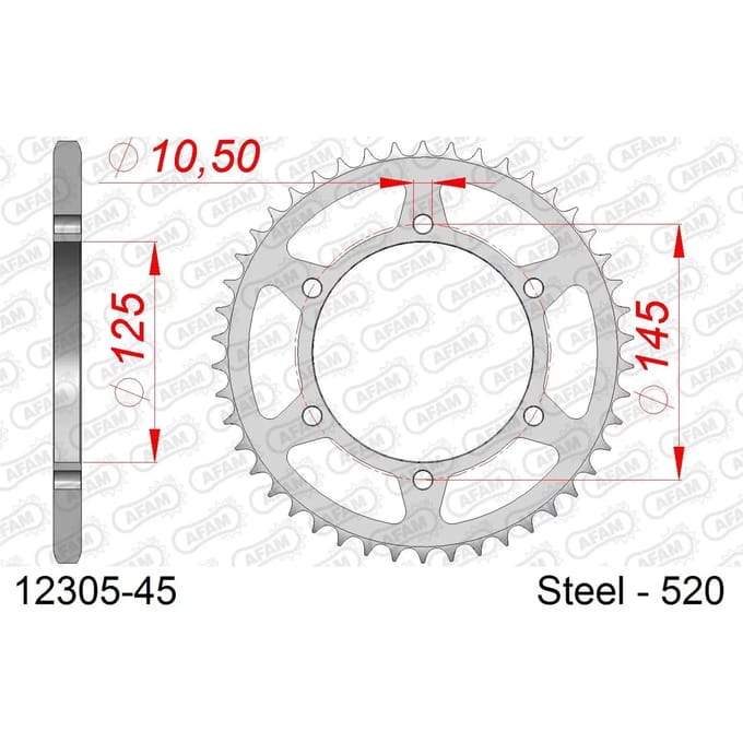 Stalen tandwiel Afam 520 45 dents