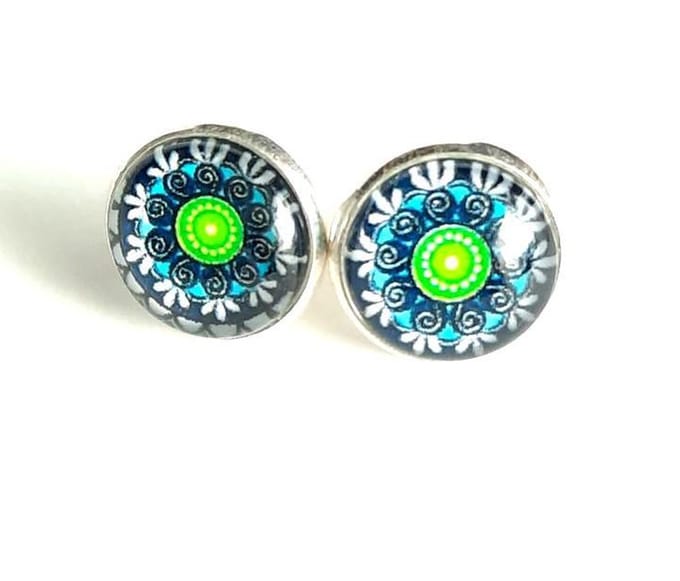 2 Love it Print - Oorbellen - Groen - Wit - Zilverkleurig