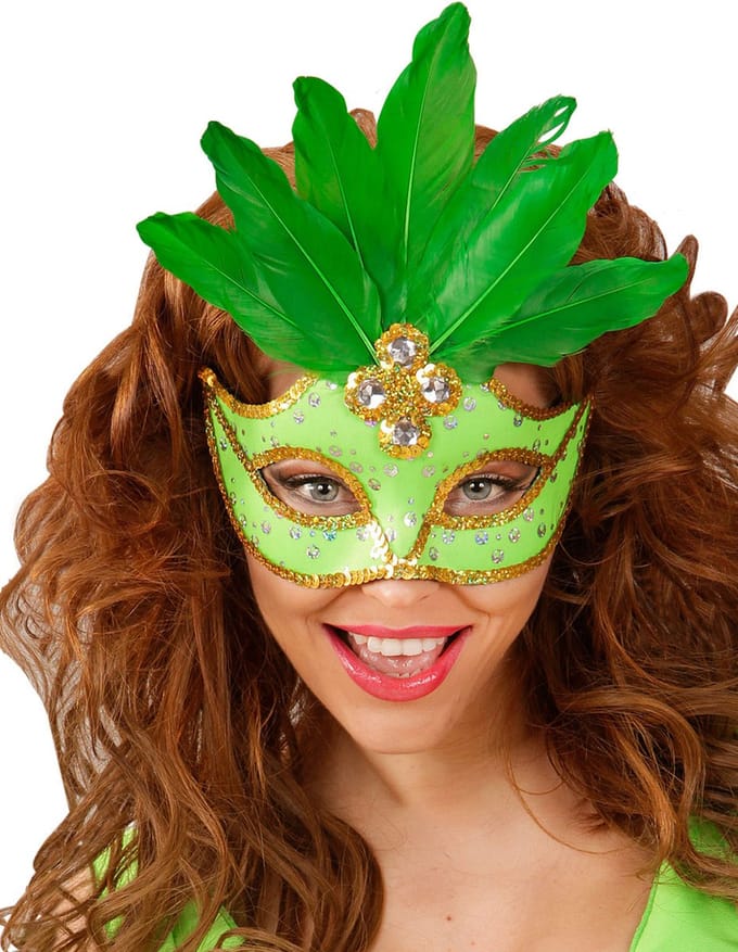 WIDMANN - Groen masker met veren voor vrouwen