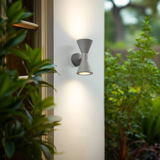 Lucande - Wandlamp buiten - 2lichts - Aluminium, glas - H: 21.4 cm - GU10 - grijs