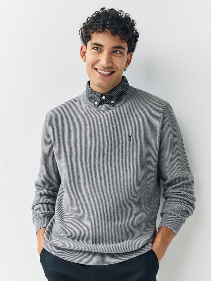 Next - Heren - Regular Fit Rib Texture Mock Shirt Jumper - Grijs