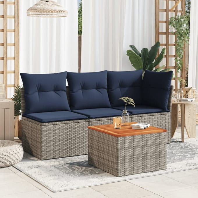 vidaXL - Tuintafel - 55x55x37 - cm - poly - rattan - en - acaciahout - grijs