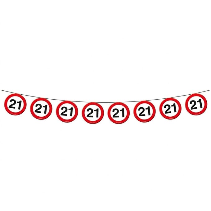 1x Vlaggenlijn versiering 21 jaar verkeersborden 10 meter