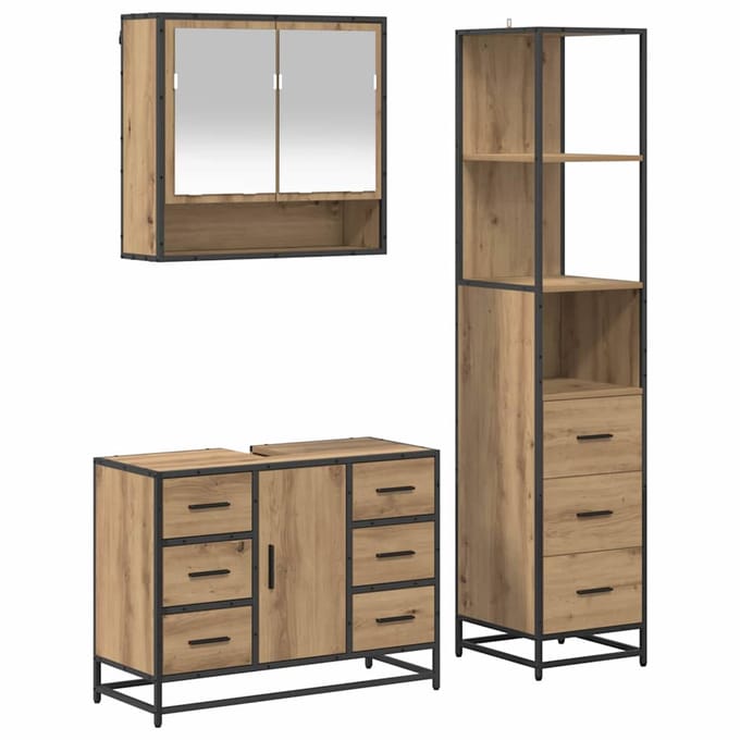 vidaXL - Badkamermeubel - Set - 3 - st - Artisan - Eiken - 35 - x - 37,5 - x - 166 - cm