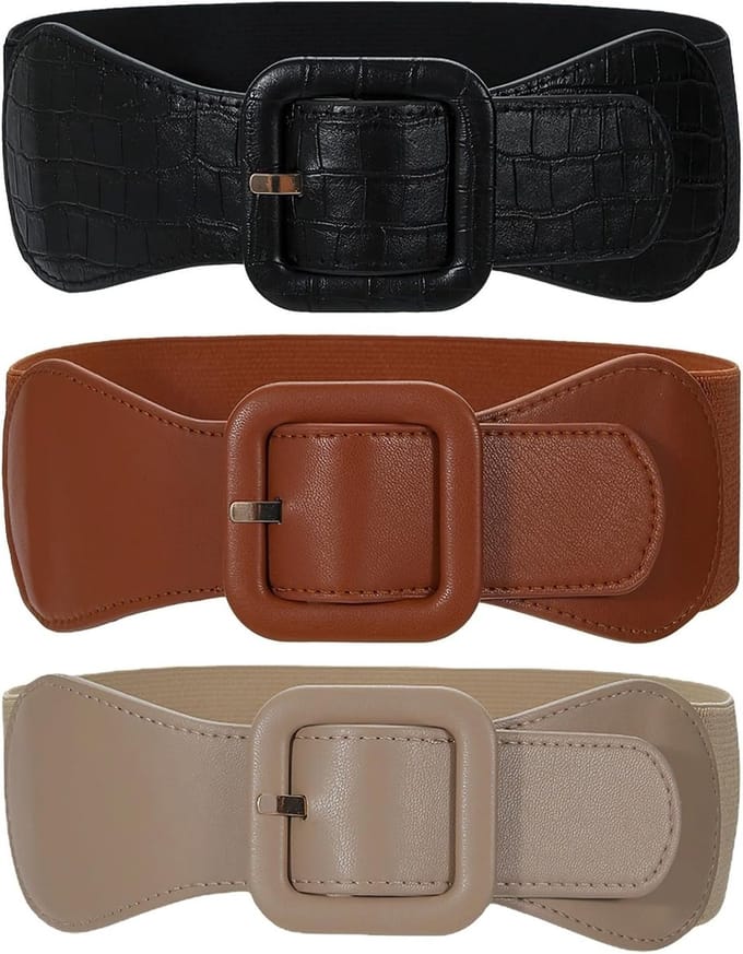 Modieuze brede elastische tailleband voor dames, rekbare riem voor jurken en blouses, 3 stuks, 75 x 6 cm