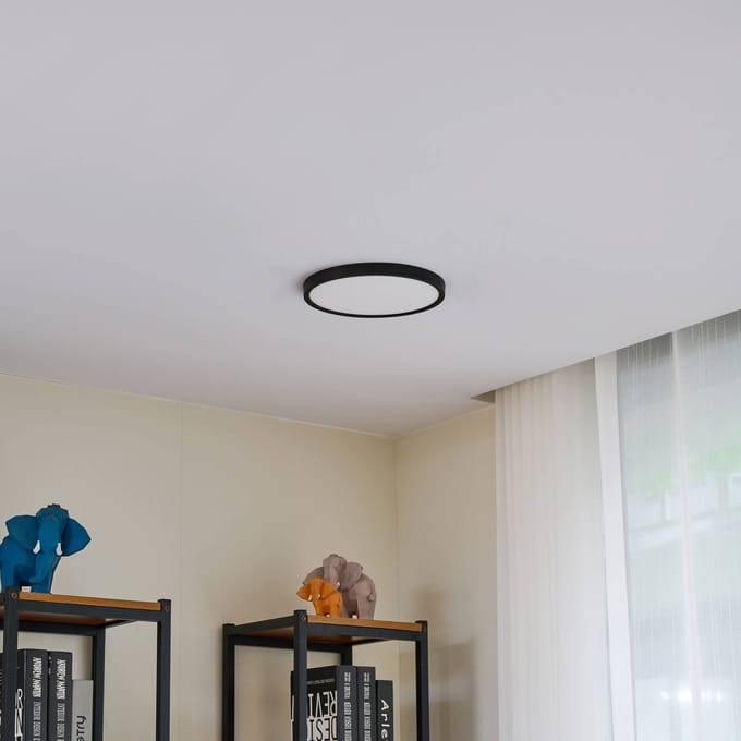 Lindby LED plafondlamp Pravin, Ø 23 cm, CCT, zwart