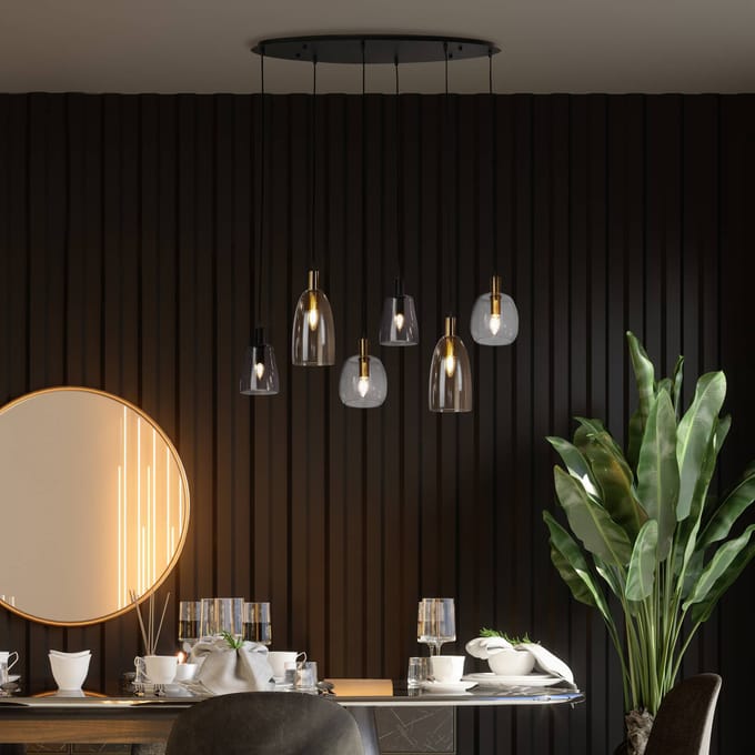 Searchlight DIVINE Pendel Hanglamp 6 Lichts Metaal Zwart