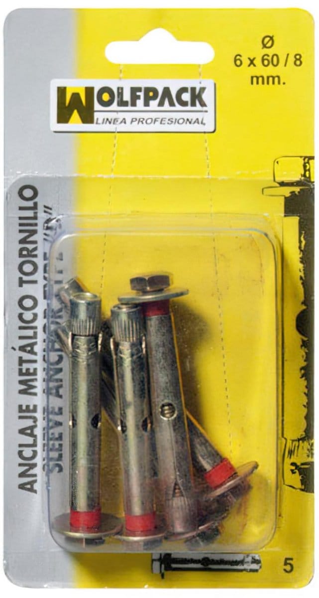 Set van 5 Metalen Ankerschroeven voor Zware Bevestiging 6x60mm