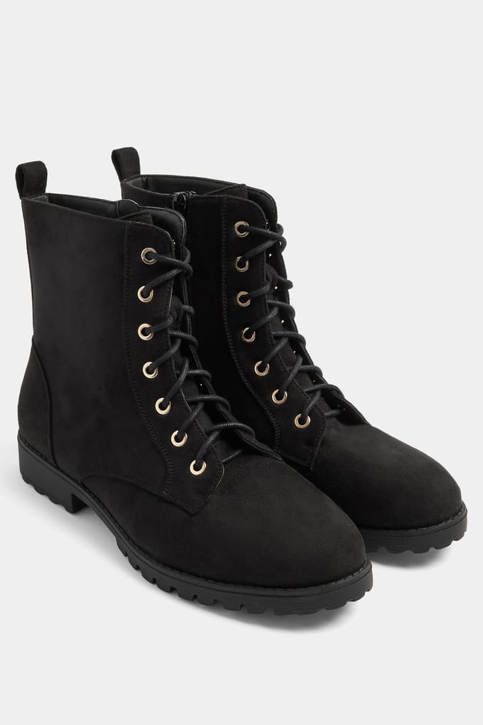 Yours Zwarte Veterboots Van Imitatiesuède In Brede Epasvormsize 37E
