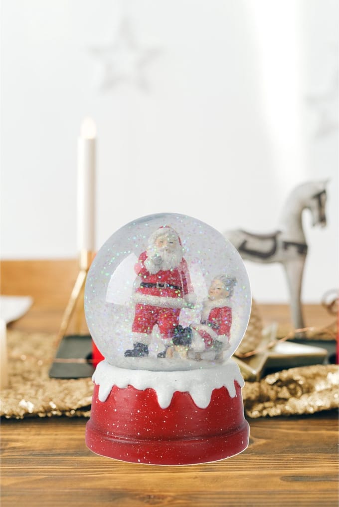 Lumineo sneeuwbol/snowglobe - rood - met kerstman - 13,5 cm - beeldje