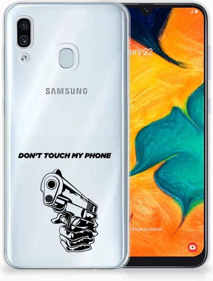 Samsung Galaxy A30 Silicone-hoesje Gun Don't Touch My Phone