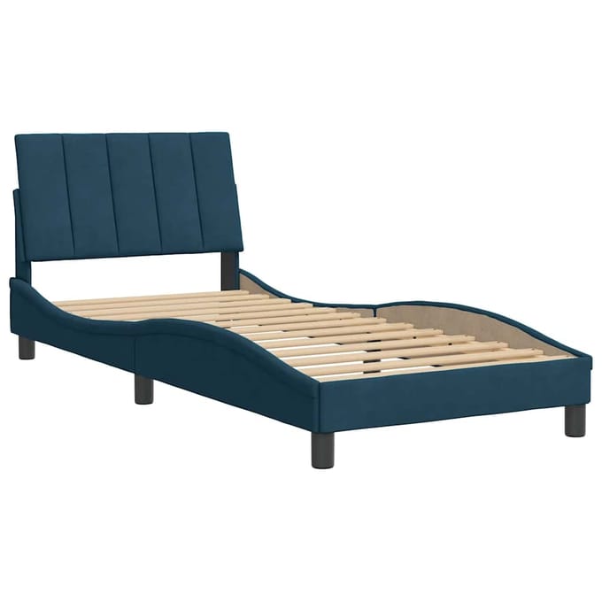 vidaXL - Bedframe - zonder - matras - "Hanko" - fluweel - blauw - 90x200 - cm