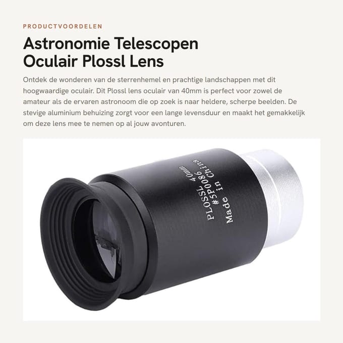 Dailygoods- Oculair Plossl 40 mm - Aluminiumlegering - Optisch Glas - 1,25 inch Interface - Helder Beeld - Robuuste Behuizing - Telescooplens