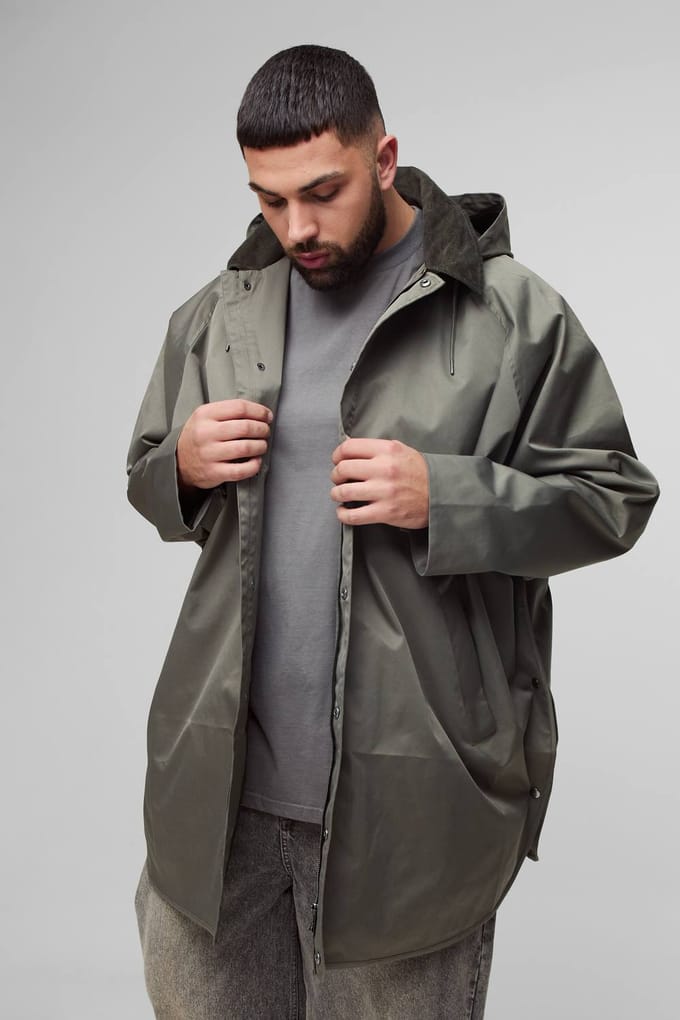 Plus Oversized Koordkraag Met Capuchon Parkajaas | Khaki | Size 2XL