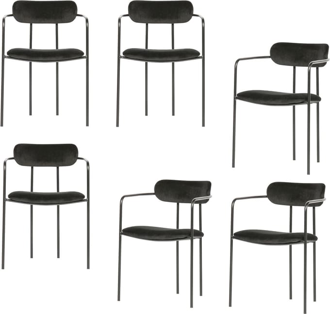 WOOOD Ivy Eetkamerstoelen - Fluweel - Zwart - Set van 6