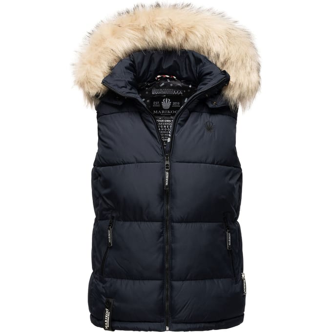 Marikoo dames gewatteerd vest – Eisflöckchen met capuchon & imitatiebontkraag