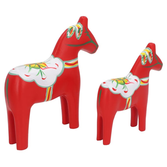 1 Paar Zweeds Dalahors Decor Houten Traditioneel Beschilderd Dalarnapaard Standbeeld Figuur Thuis rood