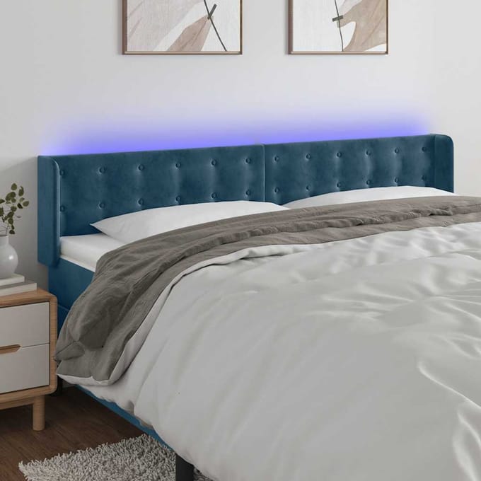 vidaXL - Hoofdbord - LED - 163x16x78/88 - cm - fluweel - donkerblauw