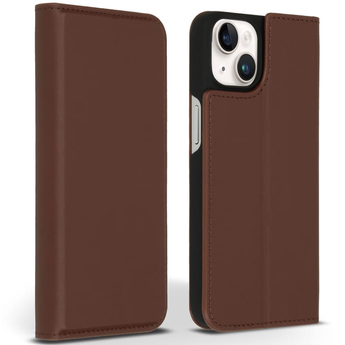 Accezz Hoesje - Geschikt voor Apple iPhone 14 - Premium Leather Slim Bookcase - Bruin