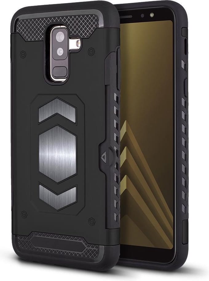 Ntech Geschikt voor Samsung Galaxy A7 2018 Luxe Armor Case met Pashouder - Donkerblauw
