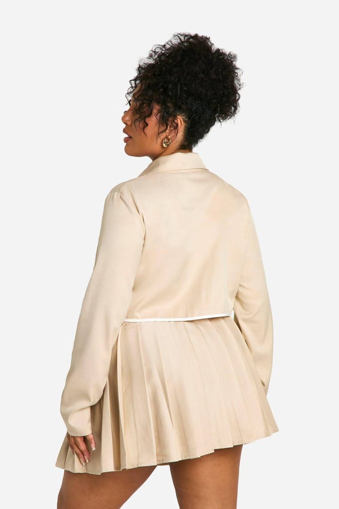 boohoo Dames Plus Contrast Binding Geplepte Mini Rok | Steen | Maat: 56