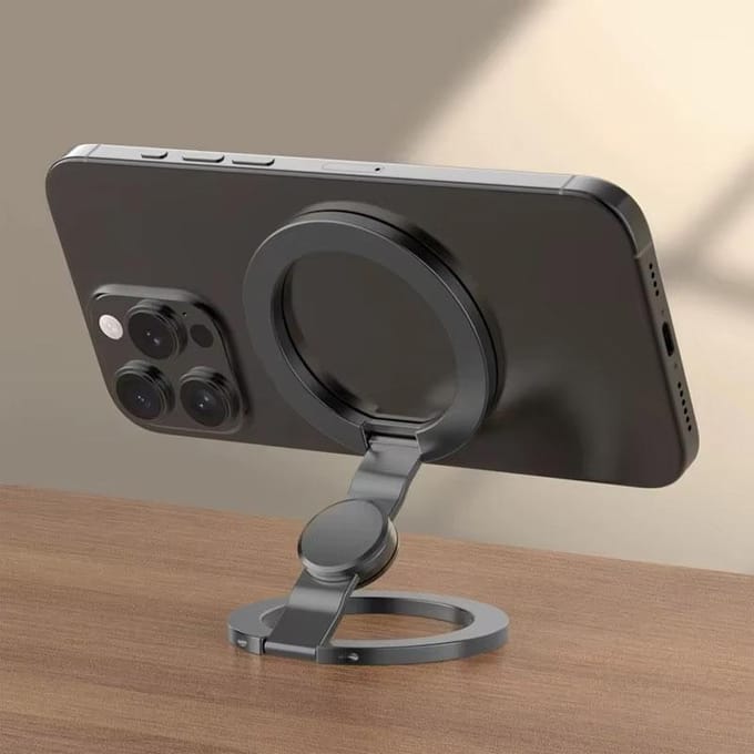 Support de téléphone magnétique double face pour iPhone 14/15/16 Support pliable à rotation à 360° Support Anneau pour doigt noir
