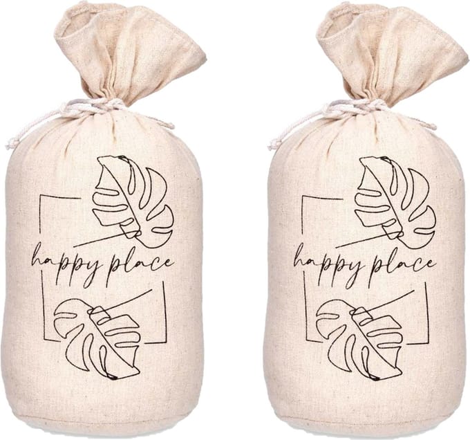 Giftdecor Deurstopper - 2x - 1 kilo - beige - canvas - Happy place - D13 x H26