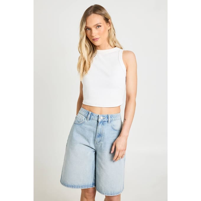 boohoo Dames Petite Mid Rise Denim Jorts | Gebleekt | Maat: 42