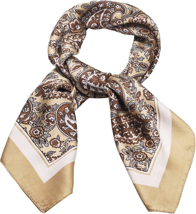 Emilie scarves - sjaal - satijn - beige - vierkant - paisley
