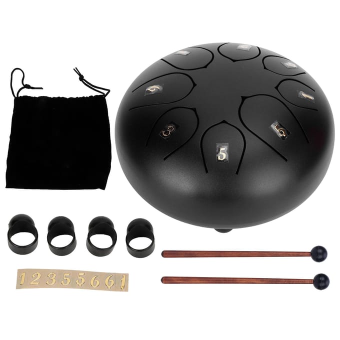 Tambour à languette 6 pouces 8?Tons Ethereal Hand Pan Drums avec Baguette Instrument de PercussionBlanc noir