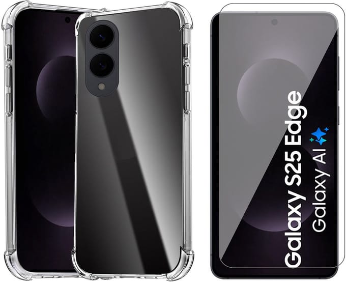Hoesje geschikt voor Samsung Galaxy S25 Edge - Screenprotector Glas - Shockproof Transparant