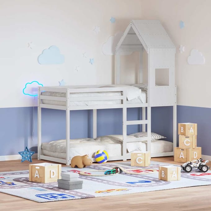 vidaXL - Kinderbedhuisje - 55x84x132 - cm - massief - grenenhout - wit