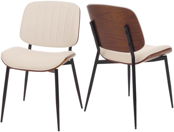 Set van 2 eetkamerstoelen MCW-O44, keukenstoel, gebogen hout, kunstleer MVG ~ walnootlook, wit