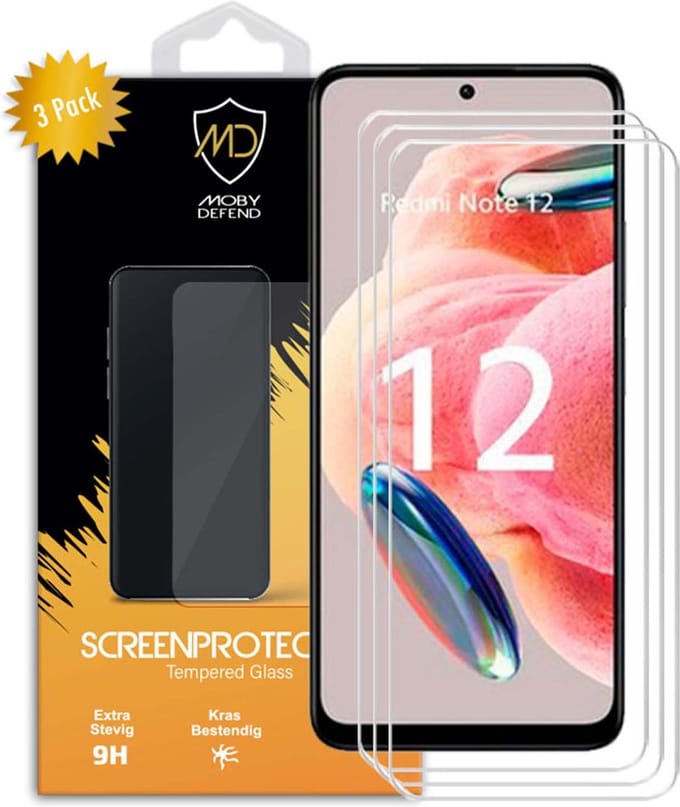 3-Pack MobyDefend Screenprotectors - Geschikt voor Xiaomi Redmi Note 12 4G / Note 12 5G - Case-Friendly Screensavers - Gehard Glas
