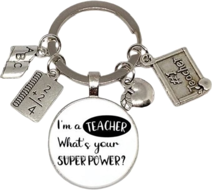 Sleutelhanger juf, meester | I'm a TEACHER What's your SUPERPOWER? | juffendag | afscheid, bedankt, kado juf