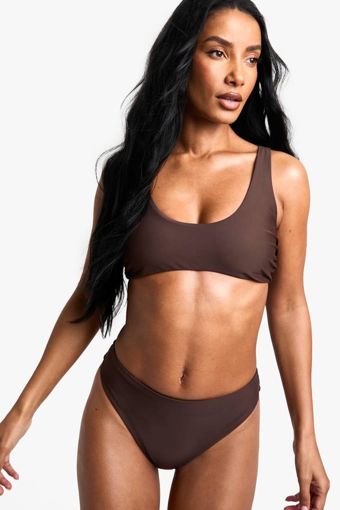 boohoo Dames Swimwear Essentials Scoop Bikini Top | Chocoladebruin | Maat: 36