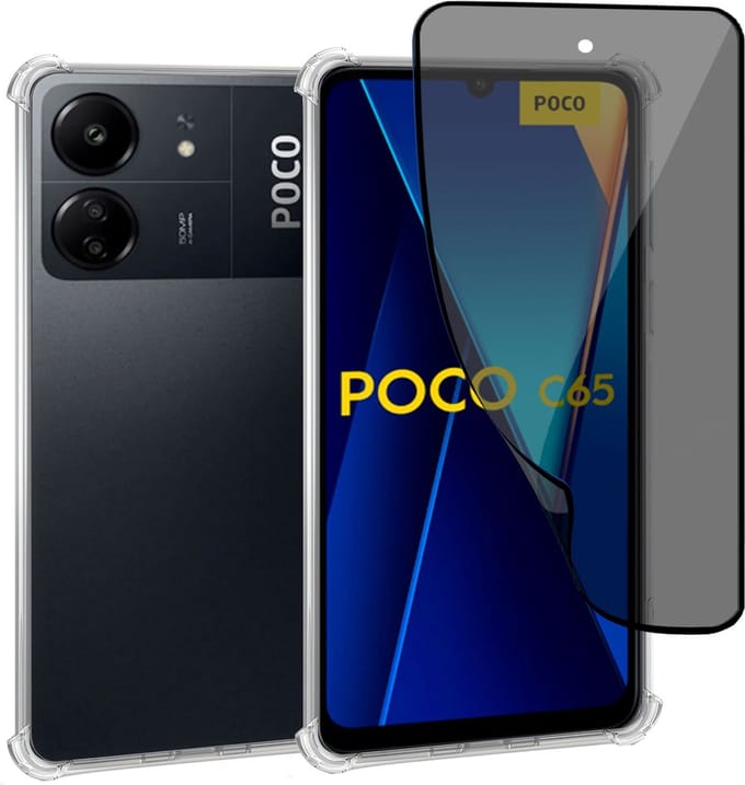 Geschikt voor Poco C65 - Hoesje + Privacy Screenprotector – Privé - Gehard Glas Cover