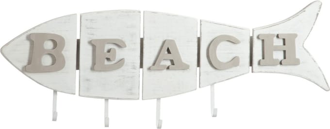 Wandkapstok Strand 'Beach' Vis Hout Wit 36x96 cm