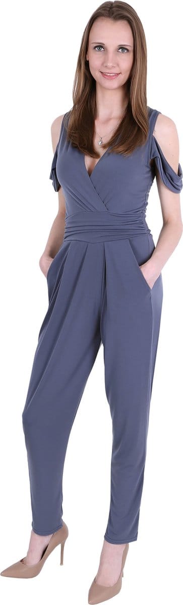 Grafieten jumpsuit met open schouders John Zack