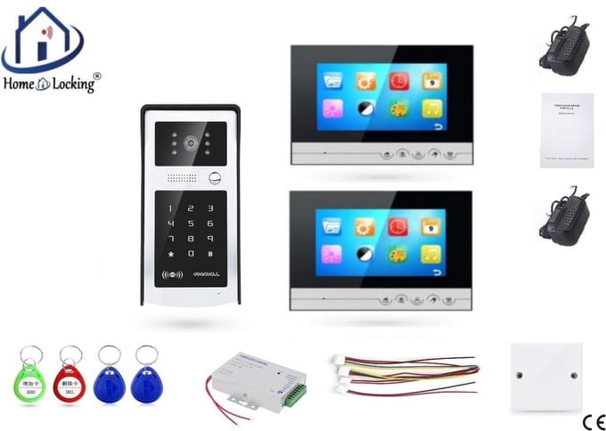 Home-Locking complete deur intercom/videofoon met 2 binnen panelen en elektro box 12VDC voor aansluiting elektrisch slot.DT-2204-1E-2