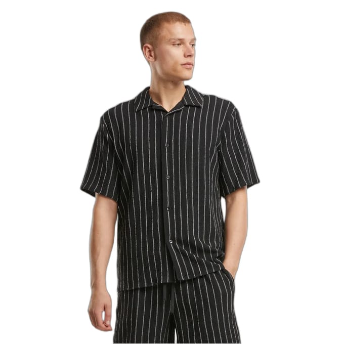 Urban Classics - Striped Crinkle Resort Overhemd - 3XL - Zwart/Gebroken wit