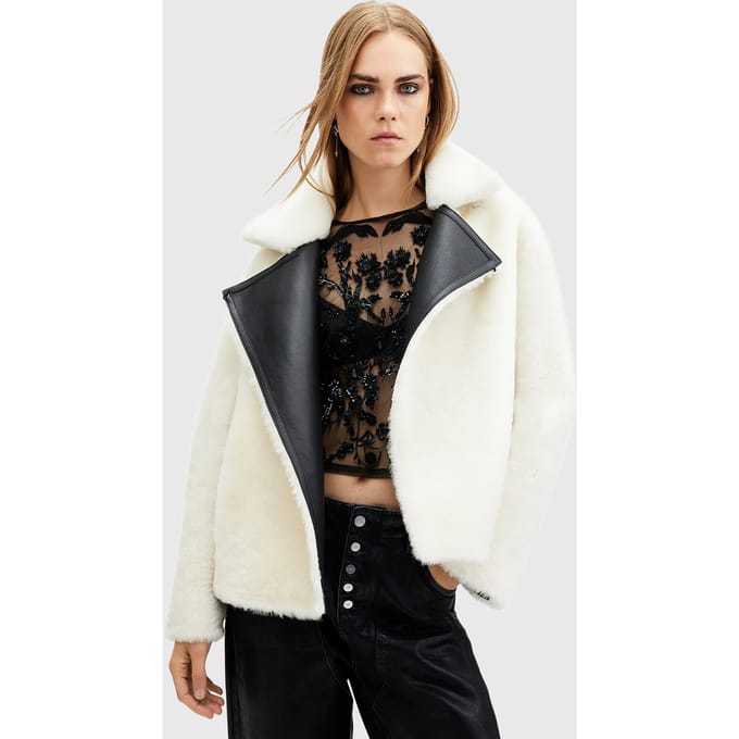 AllSaints Anita Shearling Stone White Taglia: M | Giacche di pelle Outlet | Donna | Bianco