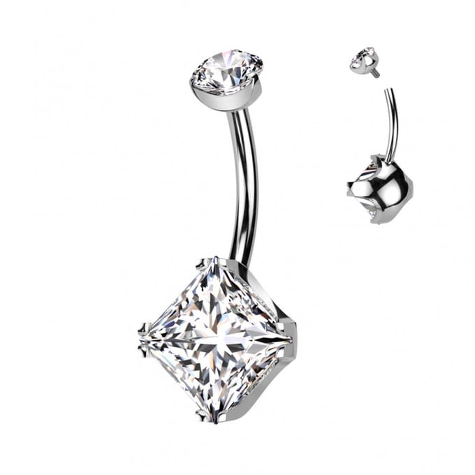 Navelpiercing titanium vierkante steen - LMPiercings