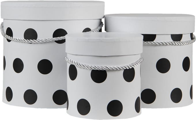 Clayre & Eef Hoedendoos Set van 3 Ø 18x17 cm Wit Zwart Karton Stippen Opbergdoos