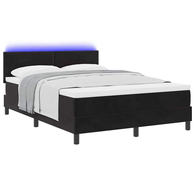 vidaXL - LED - Box - Spring - Bed - met - hoofdeinde - Zwart - 140 - x - 190 - cm - Fluweel