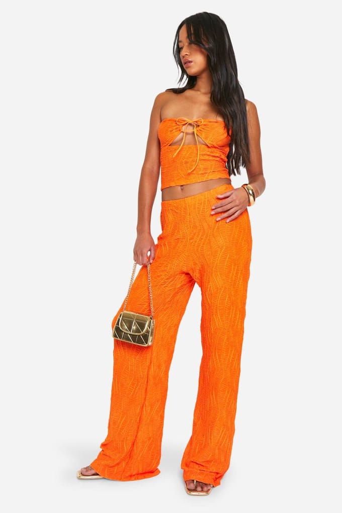 boohoo Dames Crinkle Tie Front Rugloze Bandeau | Oranje | Maat: 42