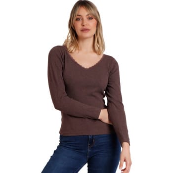 Geribbelde romantische T-shirt met lange mouwen voor dames Admas