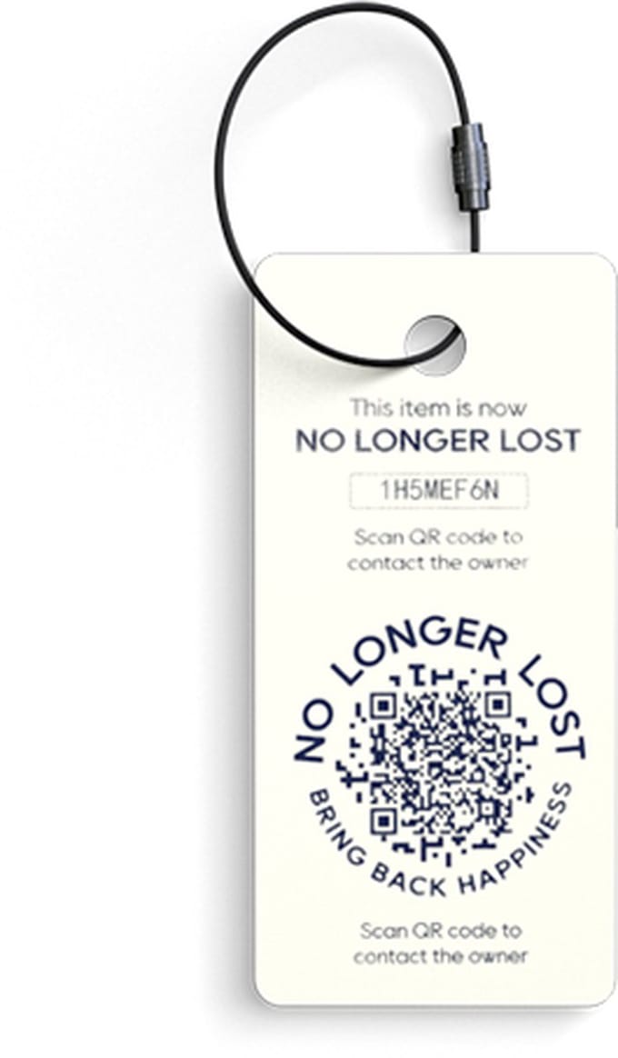 NoLongerLost - Sleutelhanger (x2) - Teslin label - Off white - Unieke QR code - Tracking